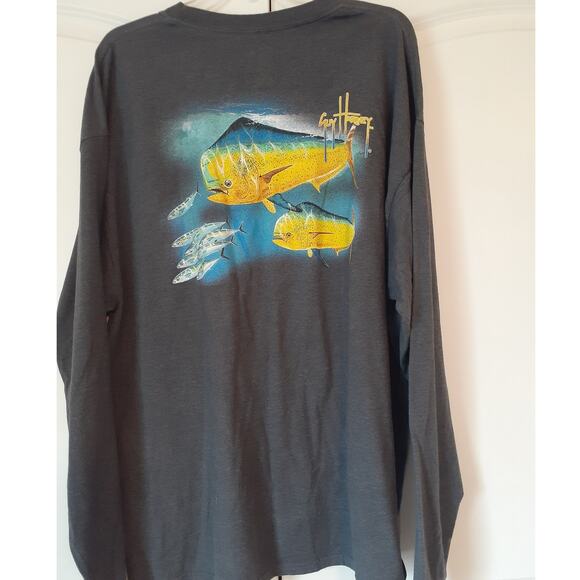 Guy Harvey Men's Gray Long Sleeve Fish Graphic T Shirt XXL GUC Cotton Blend - Picture 1 of 4